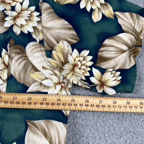 Chaps Ralph Lauren Button Short Sleeve Shirt Men's Large Green Floral Hawaiian - Picture 4 of 8